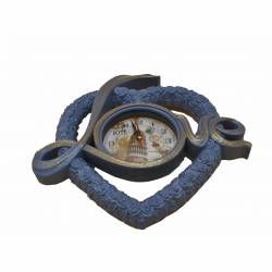 дървен сувенир, часовник- рул с въже, светло син 22,5x3x33 см. морски дизайн