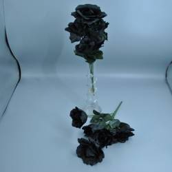 ИЗКУСТВЕНО цвете, роза 12 цвята с брокат, тичинки, тъмно стъбло и тъмни листа, розов цвят (Промоция- при покупка над 10 бр. базова цена 3,00 лв.)