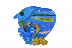 сувенир, магнит от полеризин, магнит плочка  делфин, сърце и островче Bulgaria 6x7,5 см. (12 бр. в кутия)