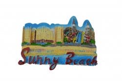дървен сувенир, табелка с рак, катерещ по нея и надпис Sunny beach 30,5x10 см. морски дизайн (6 бр. в кутия)