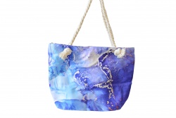 ПЛАЖНА чанта, плетени дръжки, прелващ синьо/ златист цвят 50х36х14 см. (Промоция- при покупка над 10 бр. базова цена 7,00 лв.)