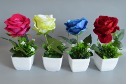 изкуствено цвете в керамична кашпа, роза със зеленина 7,5х7,5х18 см. (144 бр. в кашон)