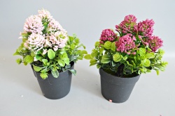 изкуствено цвете в пластмасова кашпа, божур със зеленина 7,5х7,5х20 см. (12 бр. в стек)(144 бр. в кашон)