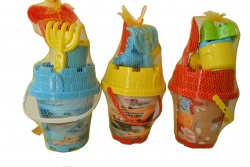плажна играчка от пластмаса, кофичка за пясък 15х9 см. замък с 4 аксесоара и лейка 688-466