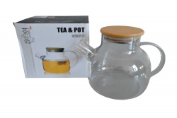 изделие от стъкло, кана за чай, дървен капак с пружина 1 л. 13х20 см. цветна кутия RM-1000
