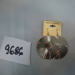 обеци, метал 3 окръжности и кръг, сребристи  (12 бр. в стек)