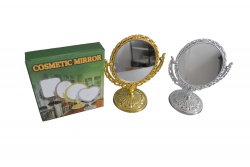 козметичен аксесоар, огледало, настолно, кръгло с орнаменти, златисто или сребристо 20х13 см.