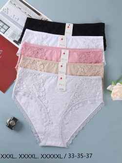 Дамски памучни бикини с дантела 3674-HV025 (24 бр.в стек ) 3XL/5XL (мах.остъпка 10)