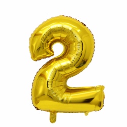 балон от фолио цифра 2 - 43 см.надут, качествен( златнa и сребърнa)(25 бр. в стек)