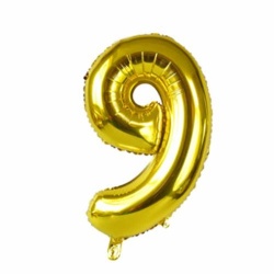 балон от фолио, цифра 9(златна и сребърна) (43 см. надут, качествен)