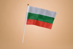 .нацонален флаг на България с пластмасово колче 21х14 см.(50 бр. в стек)