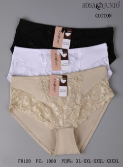 Дамски памучни бикини с дантела големи номера 3674- 8120(24бр. в стек ) XL/4XL(мах. отстъпка 10)