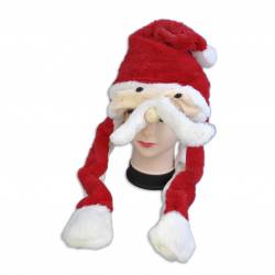 ПЛЮШЕНА шапка, светеща Дядо Коледа с папулка, когато натиснеш папулката, мустаците му се местят (Промоция- при покупка над 6 бр. базова цена 10,50 лв.)