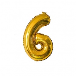 балон от фолио, цифра за рожден ден, цифра 6 златна 56 см. (20 бр. в стек)