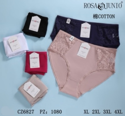 Дамски памучни бикини с дантела големи номера 3674- 6827 (24 бр. в стек) XL-4XL (мах. отстъпка 10)