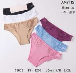 Дамски бикини памук с дантела 3674-55002 (24 бр. в стек)S/M и L/XL  (мах. отстъпка 10)