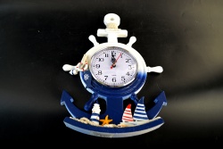 дървен сувенир, настолен часовник- рул Bulgaria с корабче, тъмно син, морски дизайн 23x33 см. (3 модела)(2 бр. в кутия)