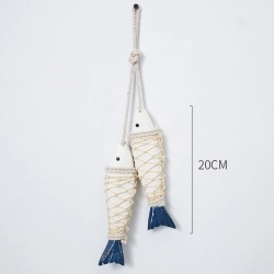 дървен сувенир 2 риби, увити в мрежа, ръчна изработка, цветни 20х5 см. морски дизайн (4 бр. в кутия)