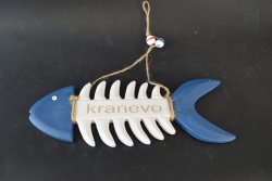 дървен сувенир, висяща рибка, надписана двустранно 9х4х1 см. BULGARIA/ KRANEVO (3 разцветки)