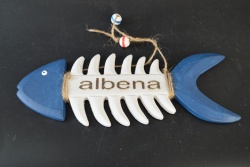 дървен сувенир, висяща рибка, надписана двустранно 9х4х1 см. BULGARIA/ ALBENA (3 разцветки)