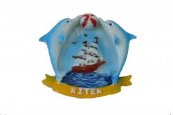 сувенир, магнит от полеризин, плочка 2 делфина, топка и кораб Kiten 6,5x7 см. (12 бр. в кутия)
