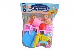 детска играчка, метална количка за кукли за седнало бебе със сенник и кошница 700-012