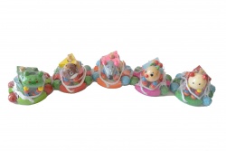 дървена играчка, количка на въже, вози 2 кълвящи кокошки 12,5х10,5 см. (R7) (6 бр. в стек, еднакви)