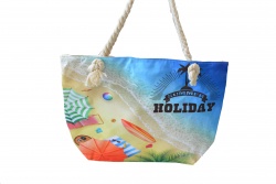 ПЛАЖНА чанта, плетени дръжки, плаж и чадъри 50х36х14 см. (Промоция- при покупка над 10 бр. базова цена 7,00 лв.)