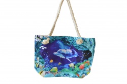 ПЛАЖНА чанта, плетени дръжки, делфини около арка 50х36х14 см. (Промоция- при покупка над 10 бр. базова цена 7,00 лв.)