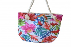ПЛАЖНА чанта с плетени дръжки, разноцветни орхидеи и аранжировки 53х37х19 см. (Промоция- при покупка над 10 бр. базова цена 8,00 лв.)