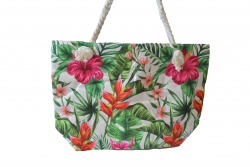 ПЛАЖНА чанта, плетени дръжки, прелващи орхидеи и зеленини 50х36х14 см. (Промоция- при покупка над 10 бр. базова цена 7,00 лв.)