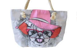 ПЛАЖНА чанта, плетени дръжки, куче с шапка 50х36х14 см. (Промоция- при покупка над 10 бр. базова цена 7,00 лв.)