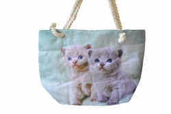 ПЛАЖНА чанта, плетени дръжки, две котета 50х36х14 см. (Промоция- при покупка над 10 бр. базова цена 7,00 лв.)