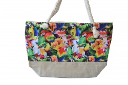 ПЛАЖНА чанта с плетени дръжки, папагали 53х37х19 см. (Промоция- при покупка над 10 бр. базова цена 8,00 лв.)