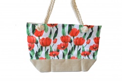 ПЛАЖНА чанта с плетени дръжки, цветя 53х37х19 см. (Промоция- при покупка над 10 бр. базова цена 8,00 лв.)