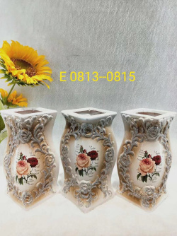 ваза, керамична, цветя и цветен мотив, бежава 813-15