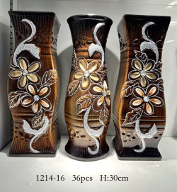 ваза, керамична, мотив цветя и брикае 30 см. 1214-15-16
