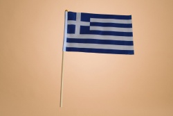 знаме Гърция, качествен полиестер 14х21 см. с дървена дръжка (50 бр. в стек)