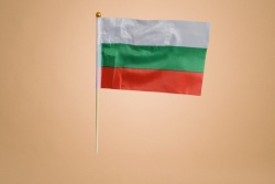 .знаме, национален флаг - Република България, висок клас полиестер 14x21 см. с пластмасова,  дръжка издържа на дъжд (50 бр. в стек)
