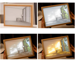 нощна лампа- картина, стая, прозорците светят, регулируема USB 23x18x4 см.