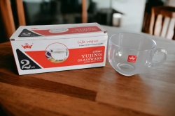 изделие от стъкло, чаши със столче 6 бр. за вино др. 6,5х9,5см 330 ml. кафяво стъкло