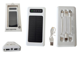 пауър банк 10000 mah с кабели, соларно, бяла кутия