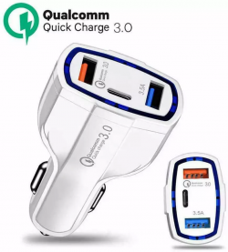 аксесоар за телефони и автомобили, зарядно за запалка 2 USB 1 Тap C в кутия 3A