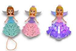 детска играчка от пластмаса, музикална, движеща се, светеща, кукла ангел, вдига полата и свети под нея, въртяща се 19х14 см. в плик 119-1