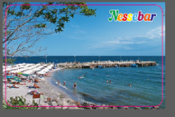 сувенир от дърво, котва с реалистични материали, надписана в горния край NESEBAR Bulgaria 20x20 см.#