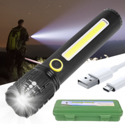 ФЕНЕР, двустранен със зуум COB заряден USB 12,5 см. камуфлаж, пластмасова кутия BL-C71(Промоция- при покупка над 6 бр. базова цена 5,50 лв.)(60 бр. в кутия (R3)