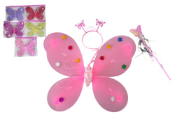 крилца на пеперудка с диадема и пръчка с цветя по тях, светещи 47х36 см.