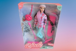 детска играчка от пластмаса, кукла със ски и сноуборд в кутия L5748S-2 (30 бр. в секция 60 бр. в кашон)(R3)