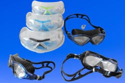 плувни очила, силикон в кутия с протектор, лукс (12 бр. в стек 4 цвята)