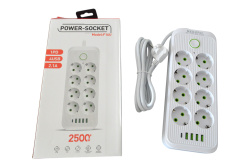 разклонител  8 гнезда 4 USB 1 Tap C 2500 w удължител 2 м.